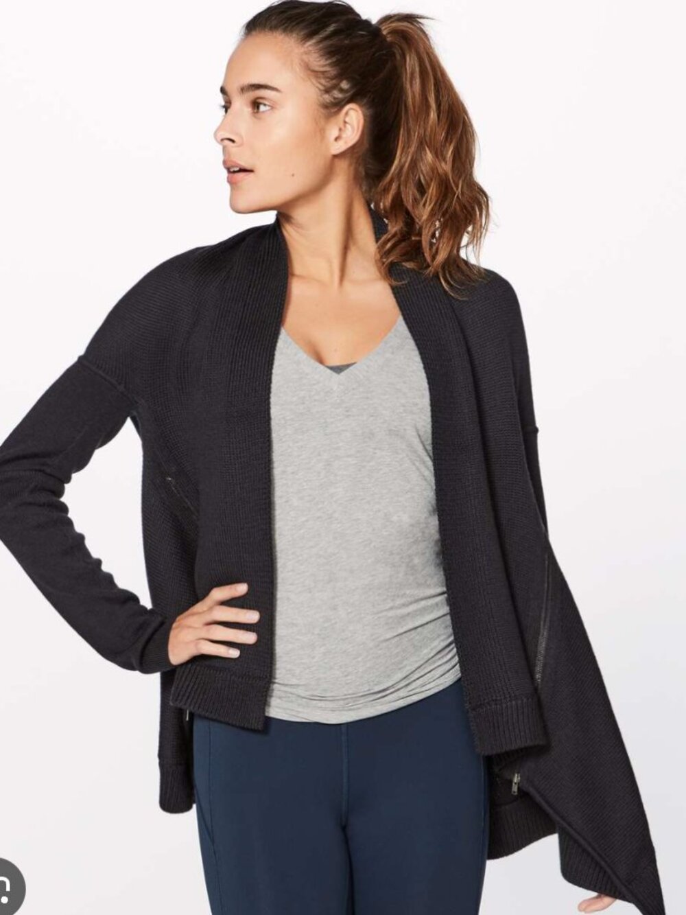 Lululemon Wrap It Up Sweater Black, Cardigan, 100% merinos, SZ 4
